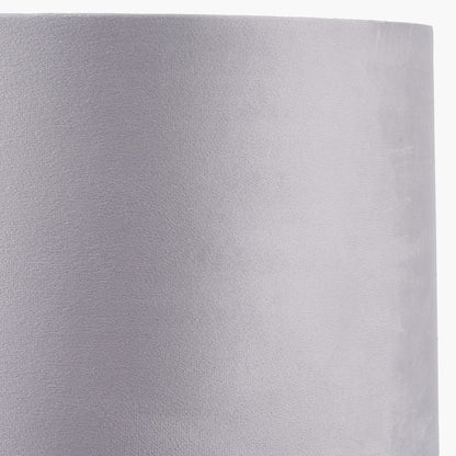 Canterbury Antique Brass Metal Table Lamp Base with 35cm Light Grey Velvet Cylinder Lampshade