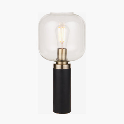 Florence Black Metal and Glass Table Lamp with Brass Detailing