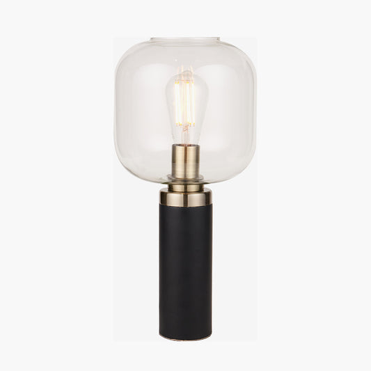 Florence Black Metal and Glass Table Lamp with Brass Detailing