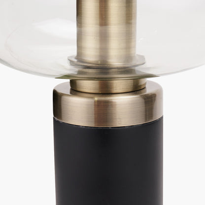 Florence Black Metal and Glass Table Lamp with Brass Detailing