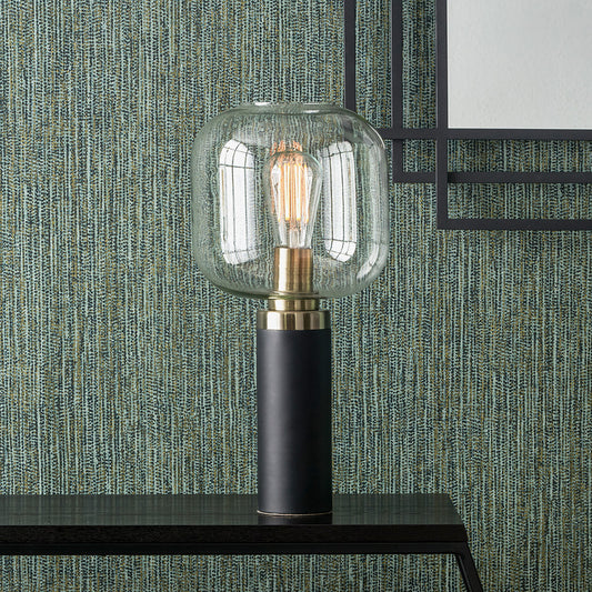 Florence Black Metal and Glass Table Lamp with Brass Detailing
