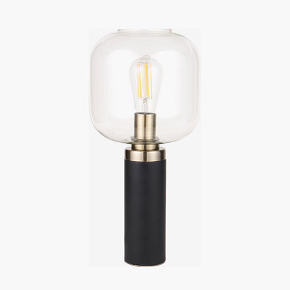 Florence Black Metal and Glass Table Lamp with Brass Detailing
