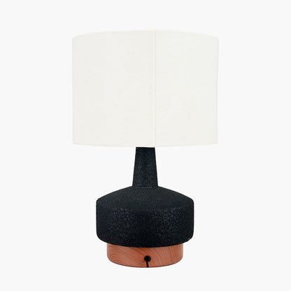 Elio Black and Wood Effect Textured Ceramic Table Lamp