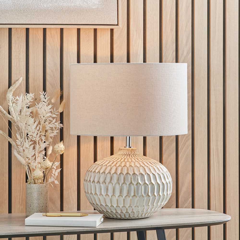 Cassius Warm White Textured Ceramic Table Lamp | Neutral Table Lamp