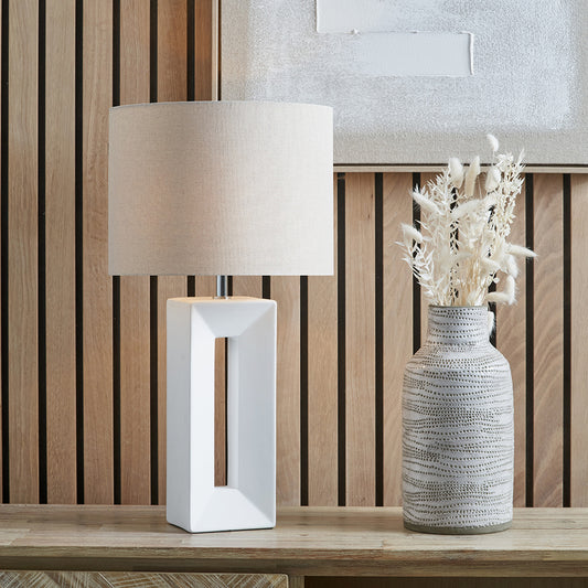 Block White Ceramic Tall Table Lamp | Modern Sculptural Table Lamp