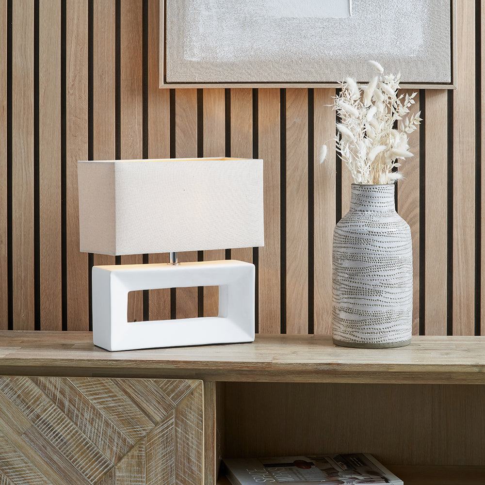 Block White Ceramic Rectangular Table Lamp | Modern Minimalist Lighting