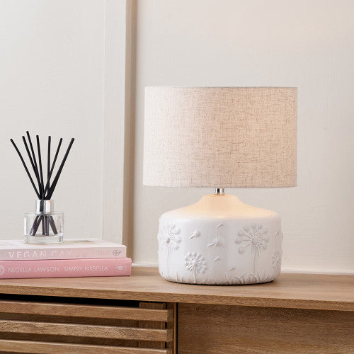 Flora White Floral Ceramic Table Lamp | Small Table Lamp
