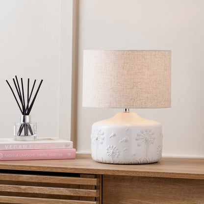 Flora White Floral Ceramic Table Lamp | Small Table Lamp