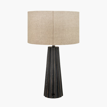 Draydon Black Wash Mango Wood Table Lamp | Textured Wood Lamp
