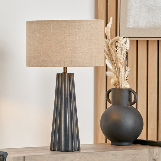 Draydon Black Wash Mango Wood Table Lamp | Textured Wood Lamp