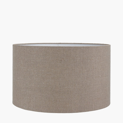 Corella Chocolate Brown Mango Wood Curved Table Lamp Base with Edward 40cm Natural Linen Cylinder Lampshade