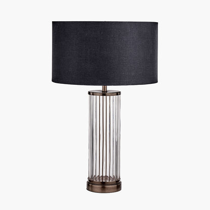 Ciara Clear Glass and Antique Bronze Metal Table Lamp Base – Ribbed Glass Design