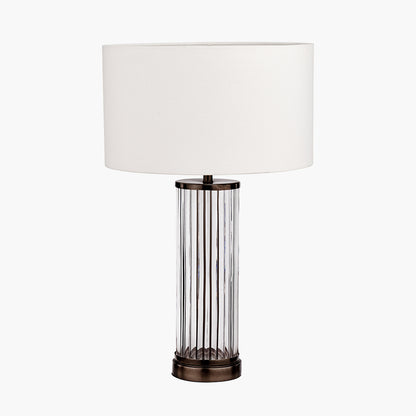 Ciara Clear Glass and Antique Bronze Metal Table Lamp Base – Ribbed Glass Design