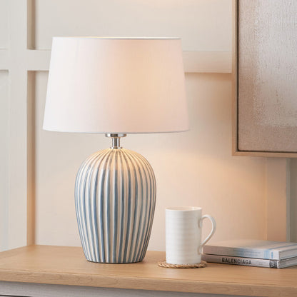 Cannes Blue & White Stripe Ceramic Table Lamp | Decorative Table Lamp UK