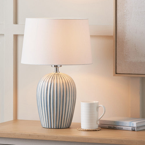 Cannes Blue & White Stripe Ceramic Table Lamp | Decorative Table Lamp UK