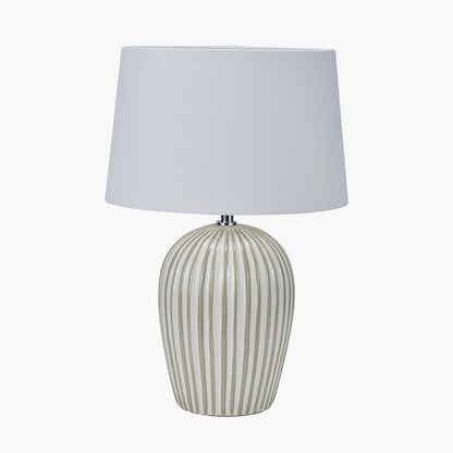 Cannes Sage & White Stripe Ceramic Table Lamp | Decorative Table Lamp