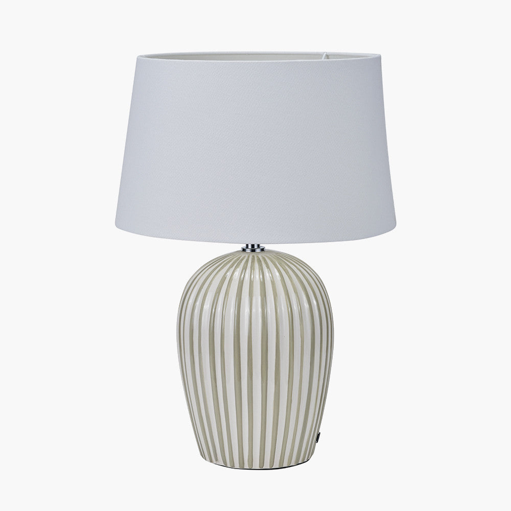 Cannes Sage & White Stripe Ceramic Table Lamp | Decorative Table Lamp