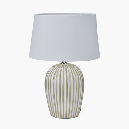 Cannes Sage & White Stripe Ceramic Table Lamp | Decorative Table Lamp