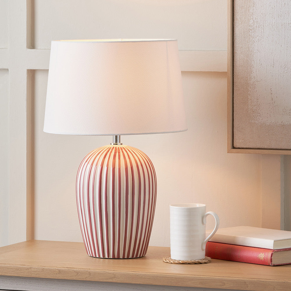 Cannes Mulberry & White Stripe Ceramic Table Lamp | Decorative Table Lamp