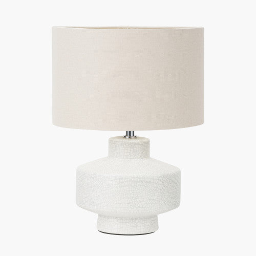 Elure White Crackle Effect Table Lamp | Modern Ceramic Lamp with White Shade