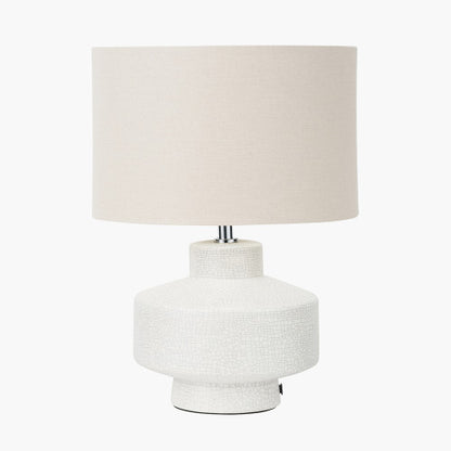 Elure White Crackle Effect Table Lamp | Modern Ceramic Lamp with White Shade