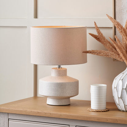 Elure White Crackle Effect Table Lamp | Modern Ceramic Lamp with White Shade
