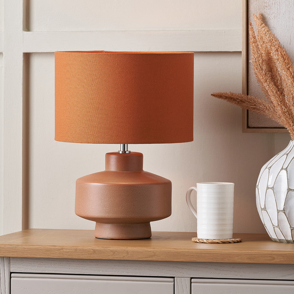 Elure Cinnamon Crackle Effect Table Lamp | Warm Ceramic Lamp with Cinnamon Shade