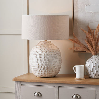 Signe Warm White Textured Ceramic Table Lamp | Statement Table Lamp
