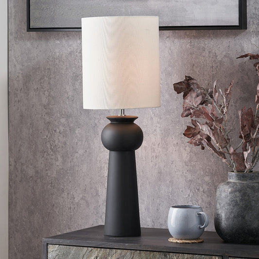 Sloane Black Contemporary Ceramic Table Lamp with White Cotton Shade