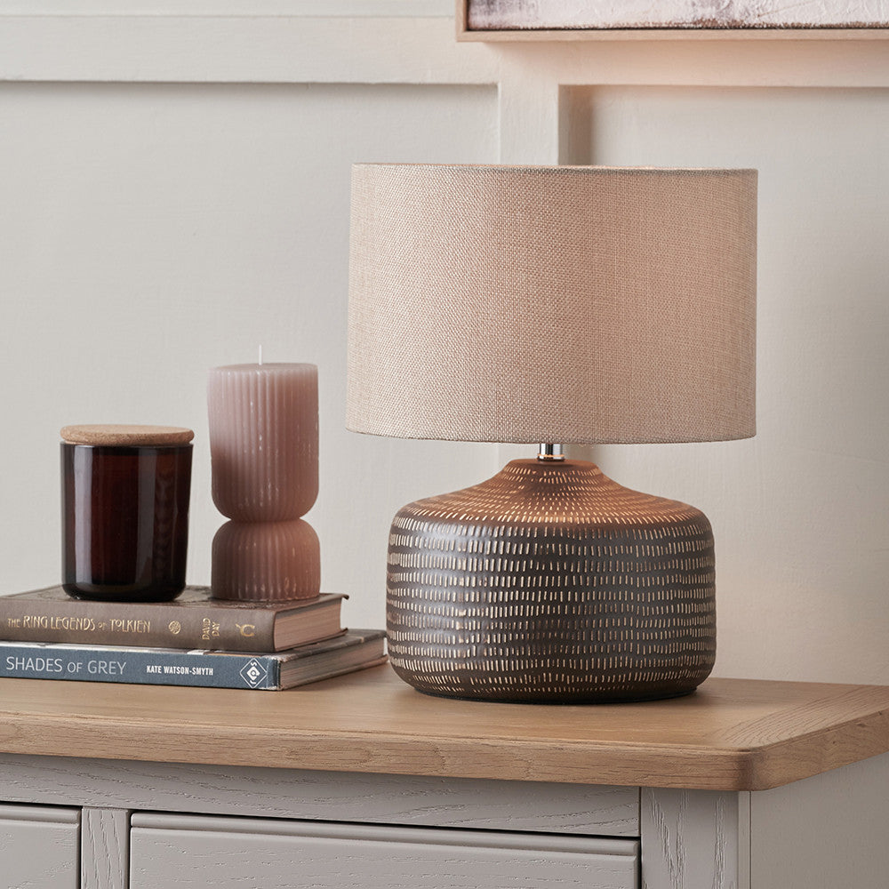 Kai Earth Coloured Textured Ceramic Table Lamp | Neutral Table Lamp