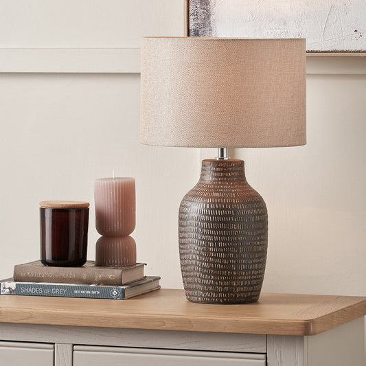 Kai Earth Coloured Textured Tall Ceramic Table Lamp | Rustic Table Lamp