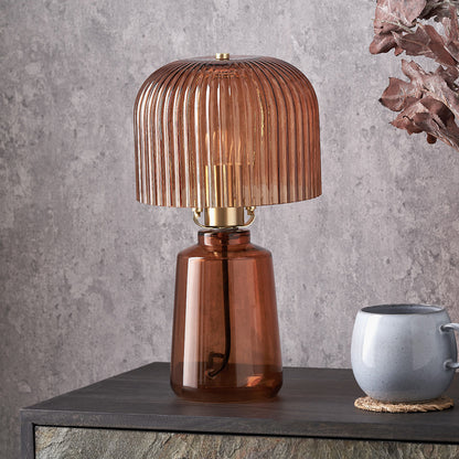 Zandra Orange Ribbed Glass Table Lamp | Retro Table Lamp