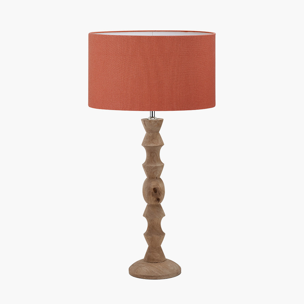Ayra Natural Turned Wood Table Lamp with Henry 40cm Tobacco Handloom Shade