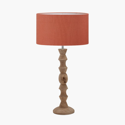 Ayra Natural Turned Wood Table Lamp with Henry 40cm Tobacco Handloom Shade