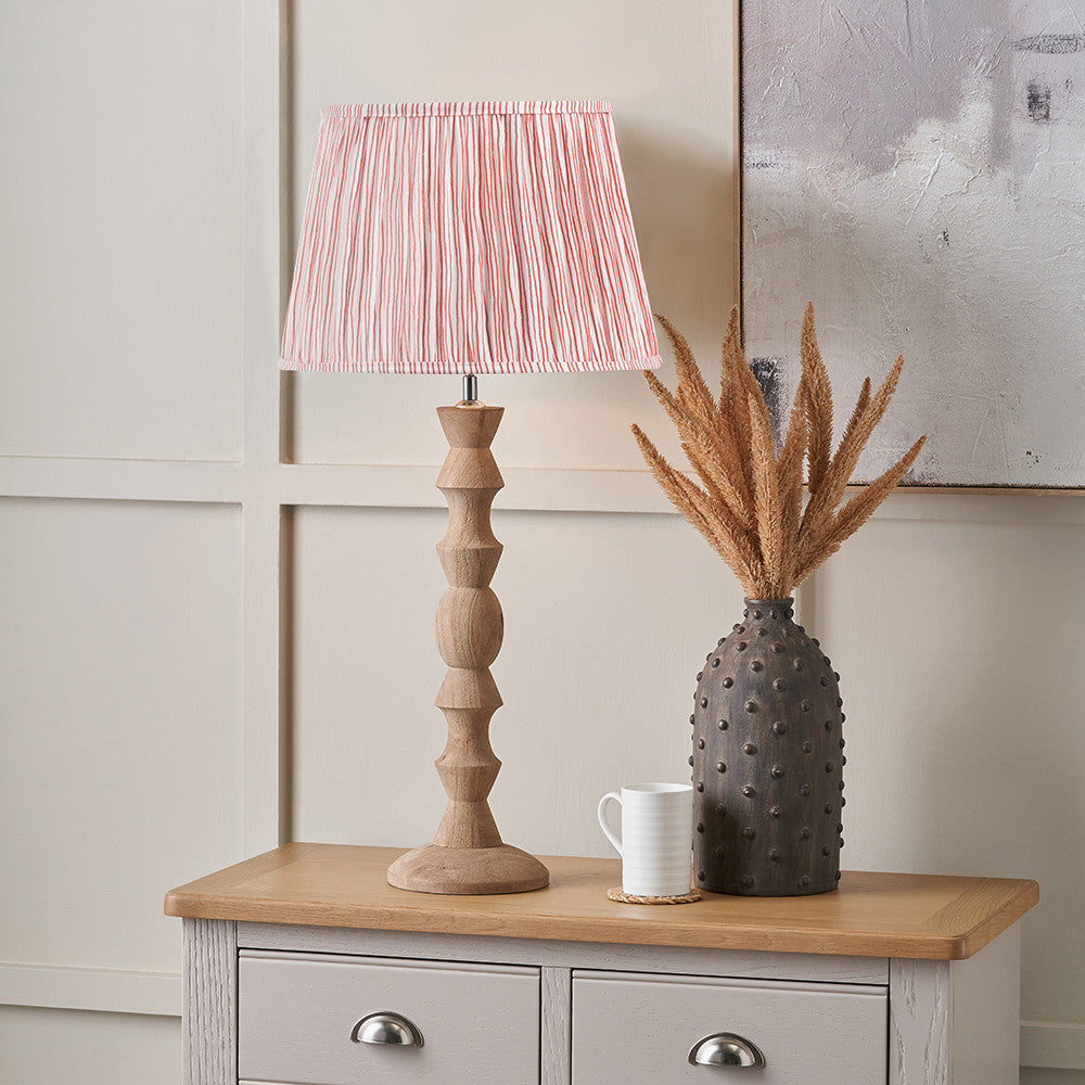 Ayra Turned Wood Table Lamp with 40cm Cinnamon Stripe Lampshade