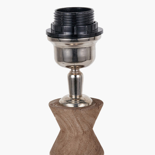 Ayra Natural Modernist Turned Wood Table Lamp Base with Henry 35cm White Handloom Cylinder Lampshade