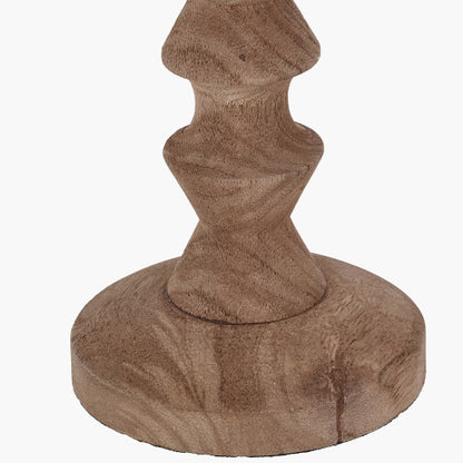 Ayra Natural Modernist Turned Wood Table Lamp Base with Henry 35cm White Handloom Cylinder Lampshade