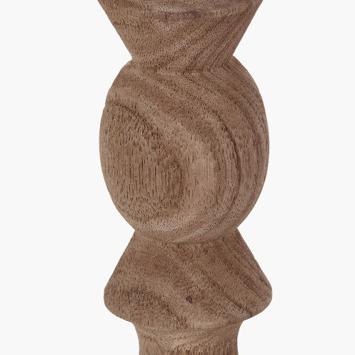 Ayra Natural Modernist Turned Wood Table Lamp Base with Henry 35cm White Handloom Cylinder Lampshade