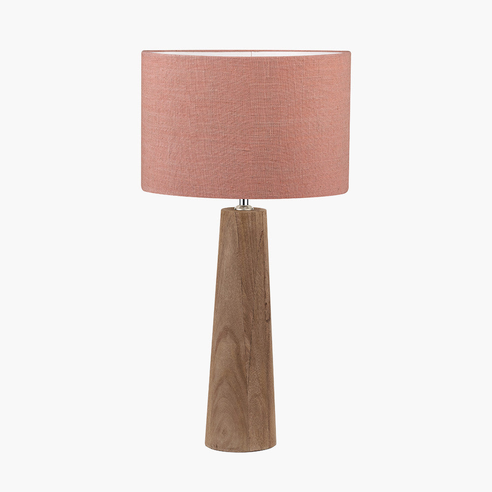 Esha Natural Wood Table Lamp with Apricot Linen Shade | Table Lamp