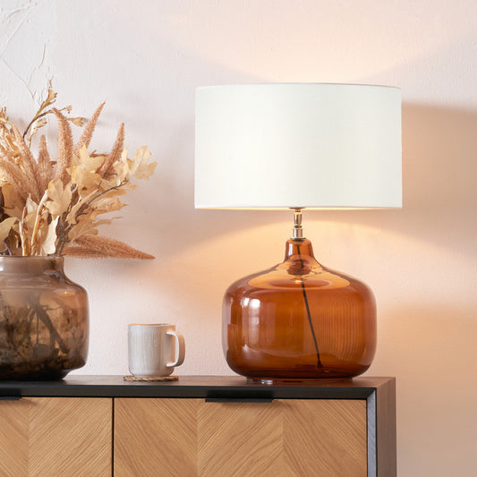 Corby Amber Glass Table Lamp with Ivory Shade | Table Lamp