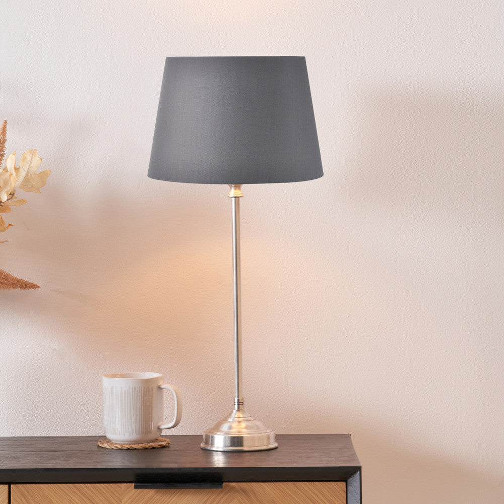 Auden Silver Table Lamp with Steel Grey Shade | Modern Table Lamp