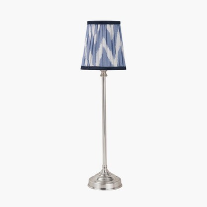 Auden Silver Metal Stick Table Lamp with Blue Chevron Pleated Shade