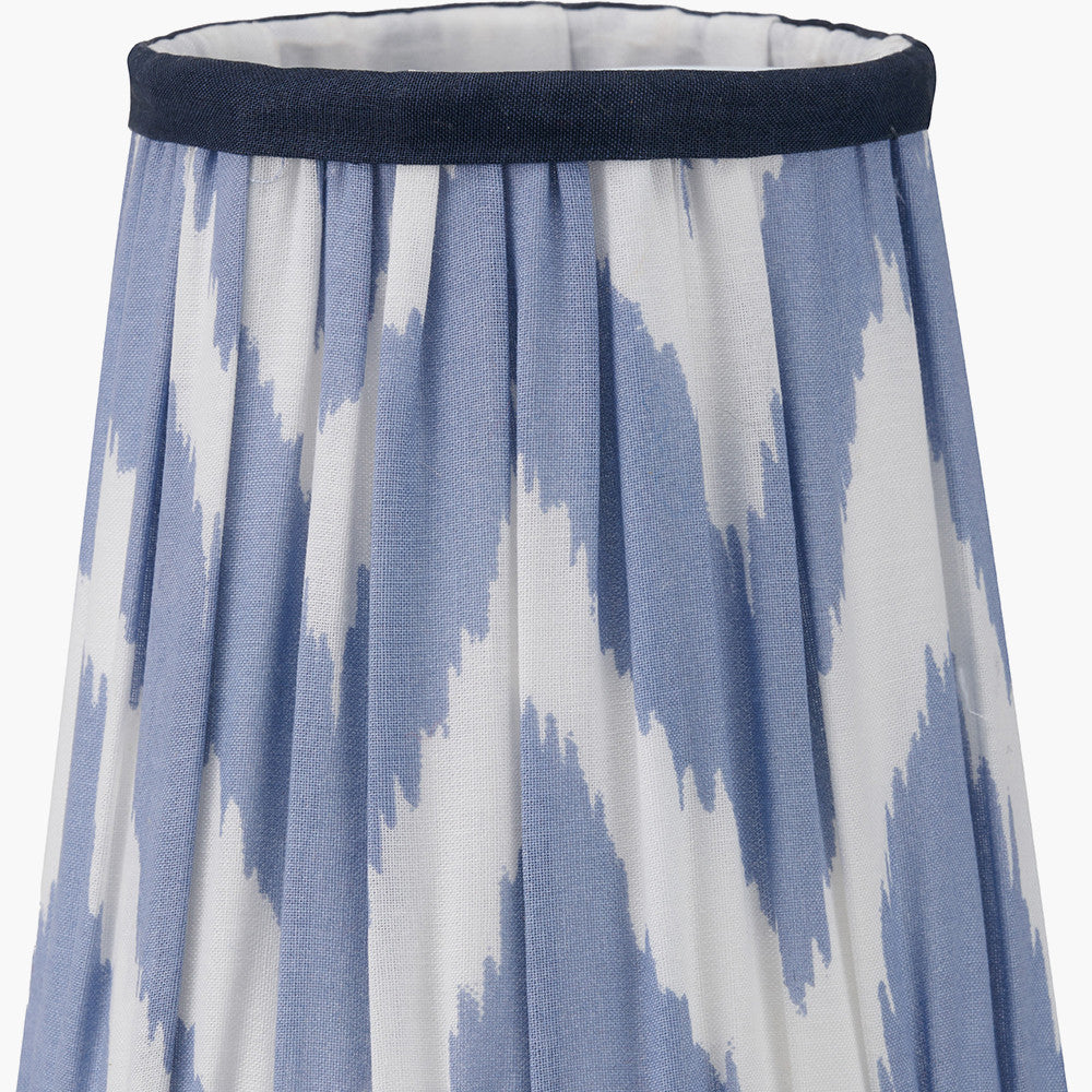 Auden Silver Metal Stick Table Lamp with Blue Chevron Pleated Shade