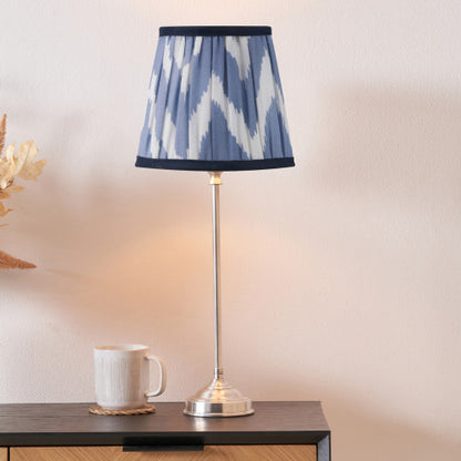 Auden Silver Metal Stick Table Lamp with Blue Chevron Pleated Shade