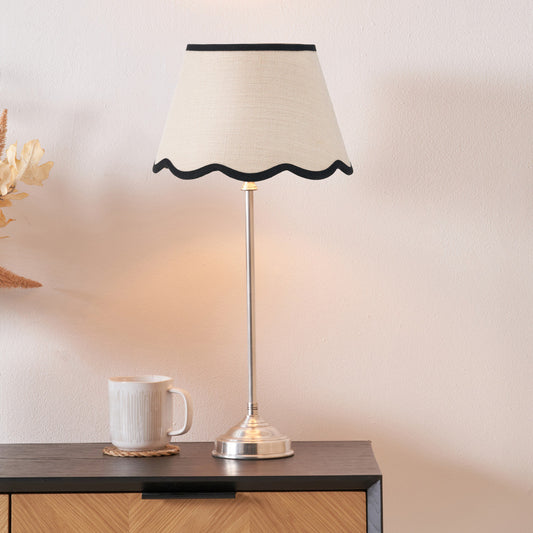 Auden Silver Table Lamp with Cream Jute Scalloped Shade | Statement Table Lamp