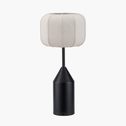Oscar Black Metal and Natural Linen Structured Table Lamp