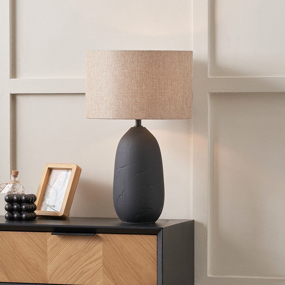 Erika Black Vintage Textured Ceramic Table Lamp | Scandi Table Lamp