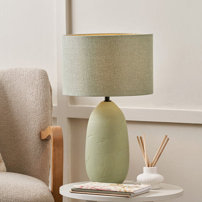 Erika Sage Vintage Textured Ceramic Table Lamp | Scandi Table Lamp