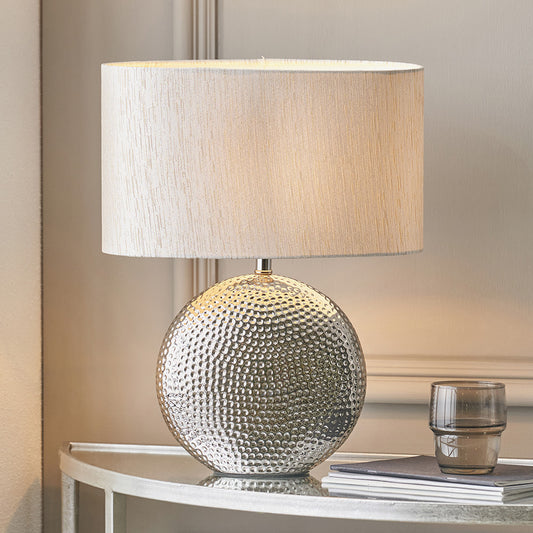 Mabel Silver Textured Ceramic Table Lamp | Metallic Table Lamp