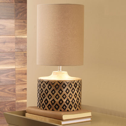 Orissa Short Wooden Diamond Table Lamp | Hand Carved Wooden Lamp